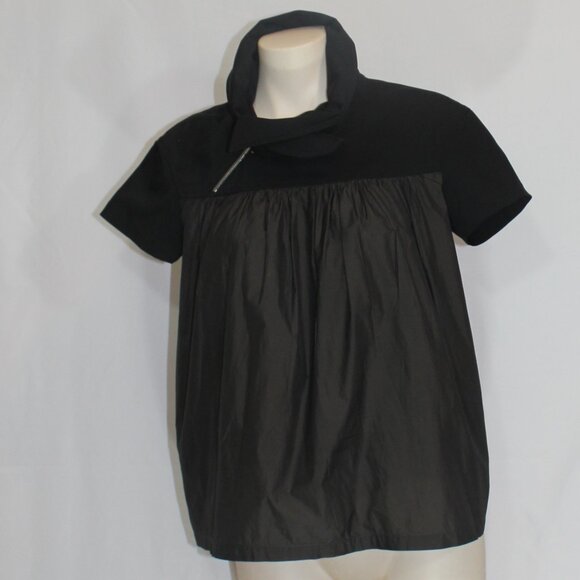 Dries Van Noten Brown Black zip 1 button short sleeve top size 36 /s/m - Picture 10 of 10